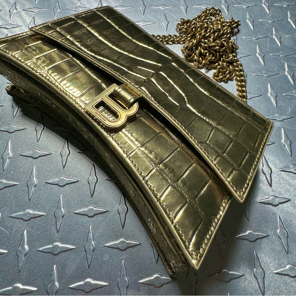 Balenciaga Crush XS Croc Hourglass Chain Bag in Metallic Gold - Picture 2 of 7
